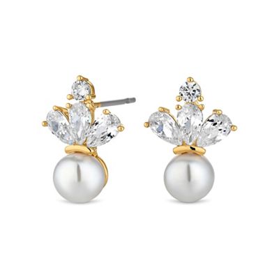 Gold fringed pearl stud earring